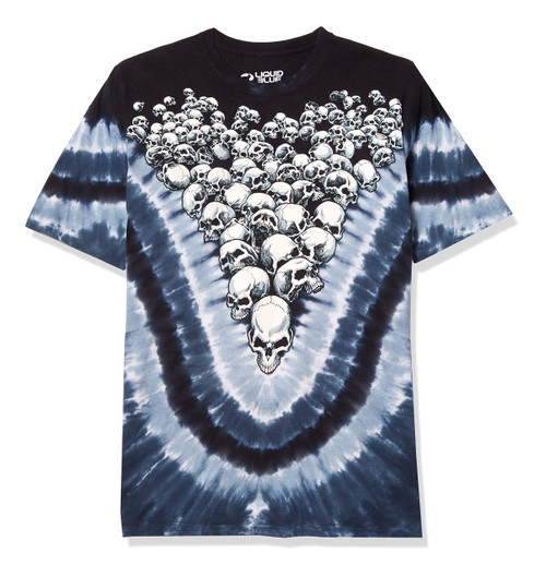 Liquid Blue unisex adult Fantasy Boneyard Skulls V Tie Dye T-shirt T Shirt, Tie Dye, X-Large US