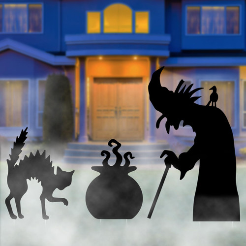 Wironlst Halloween Decorations Outdoor Black Cat Witch Cauldron Yard Signs with Stakes, Scary Witch Silhouette Halloween Decorations for Outdoor Yard Lawn Garden Halloween Decor