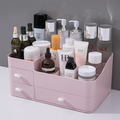 Bemgue Makeup Organizer for Vanity, Large Capacity Desk Organizer with Drawers for Cosmetics, Lipsticks, Jewelry, Nail Care, Skincare, Ideal for Bedroom and Bathroom Countertops - Pink Bemgue Makeup Organizer for Vanity, Large Capacity Desk Organizer with Drawers for Cosmetics, Lipsticks, Jewelry, Nail Care, Skincare, Ideal for Bedroom and Bathroom Countertops - Pink