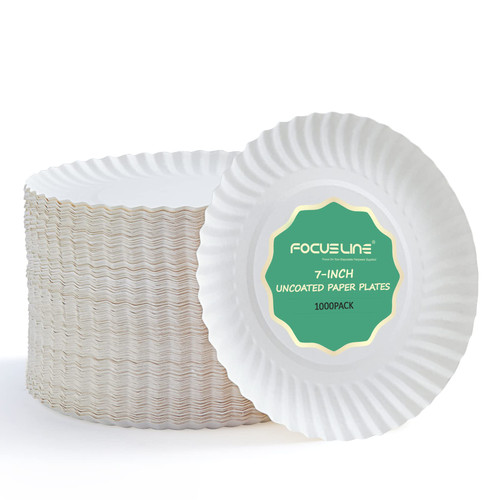 FOCUSLINE 7 Inch Paper Plates, White Paper Plates Uncoated, Everyday Disposable Dessert Plates 7" Small Paper Plates Bulk 1000 Count