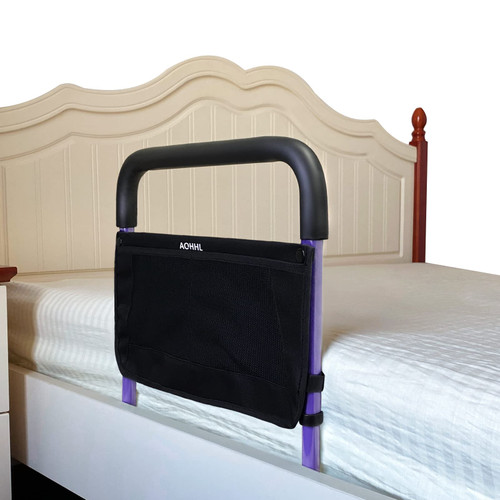 Bed Rails for Elderly Adults Safety with Adjustable Heights Storage Pocket Assist Support Side Railings for Seniors Citizens Slides Under Mattressbed Cane Medical Bed Guard Bed Handles Bars (Purple)