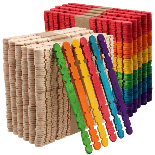 SHEUTSAN 600 PCS 4.5 Inch Sawtooth Wood Craft Sticks, 300 Colorful Sawtooth Wood Craft Sticks and 300 Natural Wooden Popsicle Sticks, Notched Hobby Craft Sticks for DIY Craft Project, Creative Designs SHEUTSAN 600 PCS 4.5 Inch Sawtooth Wood Craft Sticks, 300 Colorful Sawtooth Wood Craft Sticks and 300 Natural Wooden Popsicle Sticks, Notched Hobby Craft Sticks for DIY Craft Project, Creative Designs