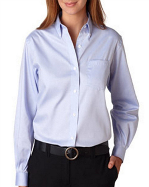 Van Heusen Women's Wrinkle Free Pinpoint Oxford Shirt, Blue, X-Large