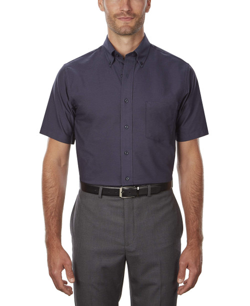Van Heusen Men's Short Sleeve Dress Shirt Regular Fit Oxford Solid, Navy, 3X-Large