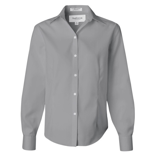 Van Heusen Women's Long Sleeve True Wrinkle-Free Cotton Pinpoint Oxford Dress Shirt 13V0144 grey L