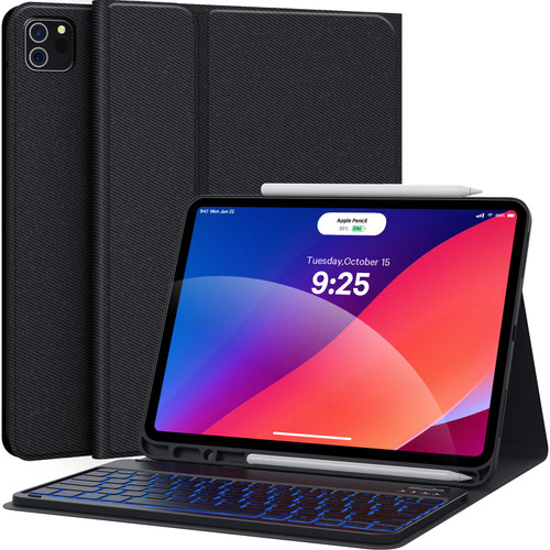 CHESONA Keyboard for iPad Pro 12.9 2022 6th Generation, iPad Pro 12.9 Case with Keyboard 5th/4th/3rd Gen - 7 Colors Backlit - Detachable - Pencil Holder - Stand Cover -iPad Pro 12.9 Keyboard, Black