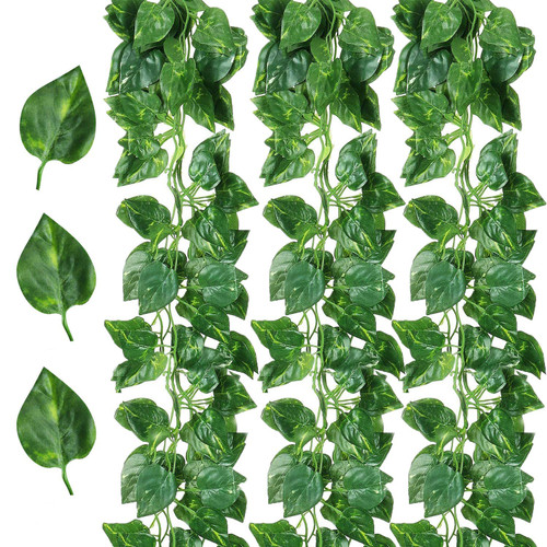 XiHY Fake Vines for Decoration 36 Strands 250Ft,Artificial Ivy Garland Fake Ivy Vines Greenery Leaf for Room Decor Wedding Party Home Garden Wall Vines Fake Hanging Plants Leaves (Scindapsus)