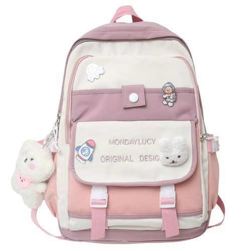 MIFJNF Cute Backpack Kawaii Backpack for School Aesthetic Backpack Kawaii School Supplies Cute Backpacks with Accessories (Pink)