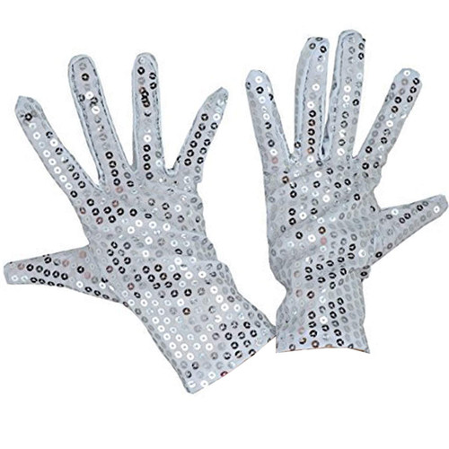 heymei Women/Men Sequin Glove, 80s or 90s Dress Up Short Sparkle Glove for Glitter Rave Costume Party or Dance L-P-S-T1 (Silver White Sparkly Gloves)
