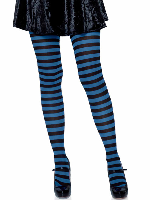 Leg Avenue Women's Nylon Striped Tights, Black/Blue, One Size