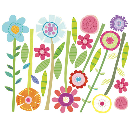 Wallies Wall Decals, Green Garden Flower Wall Stickers