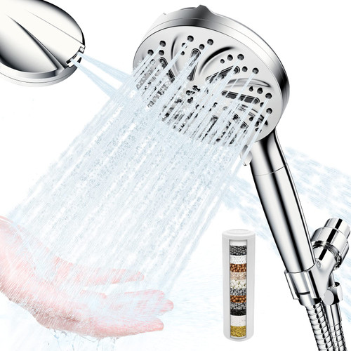High Pressure Shower Head with Handheld - Filtered Shower Head with Pause and Jet ?? Modes, Removable Powerful Pressure Hand Held Showerhead with Extra Long Hose and Detachable Filter