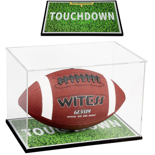 Football Display Case Full Size, Clear Acrylic Box with Stand Holder, Storage Display Showcase for Signed Football, Memorabilia Autographed Collectibles UV Protection Glass with Funny Base