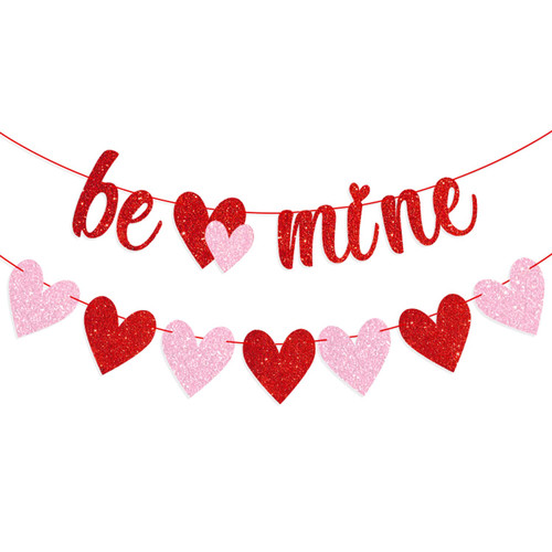 Valentines Day Banner Red and Pink Glittery Be Mine Banner Paper Heart Garland Banner for Valentines Day Decorations Wedding Proposal Engagement Bachelorette Party Decor Supplies - Pack of 2 Valentines Day Banner Red and Pink Glittery Be Mine Banner Paper Heart Garland Banner for Valentines Day Decorations Wedding Proposal Engagement Bachelorette Party Decor Supplies - Pack of 2