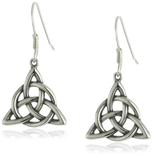 Amazon Collection Sterling Silver Oxidized Celtic Triquetra Trinity Knot Dangle Earrings