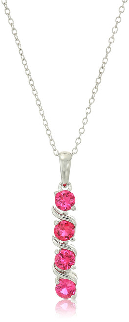 Amazon Collection womens Sterling Silver Created Ruby Vertical Four Stone Pendant Necklace, 18"