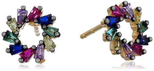 Amazon Collection 18K Yellow Gold Plated Sterling Silver Rainbow Color Stud Earrings