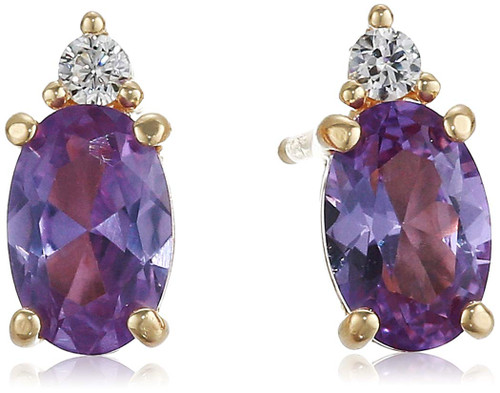 Amazon Collection 18K Yellow Gold Plated Sterling Silver Created Alexandrite Stud Earrings