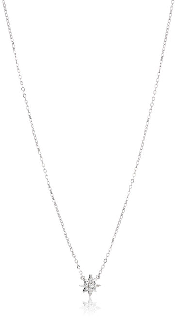 Amazon Collection Rodium Over Sterling Silver Cubic Zirconia North Star Necklace, 18"