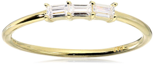 Amazon Collection 18K Yellow Gold Over Sterling Silver Cubic Zirconia Three-Stone Stackable Ring, Size 9