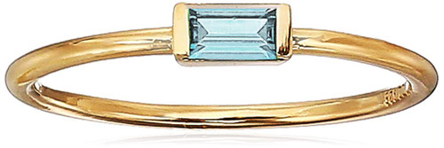 Amazon Collection 18K Yellow Gold Plated Sterling Silver Created Aquamarine March Fashion Stackable Ring, Size 7