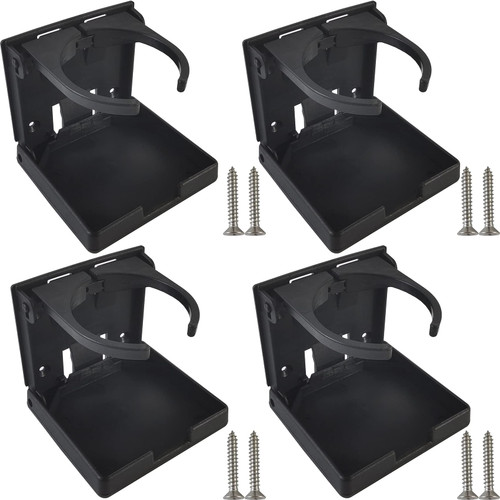 ROYHOO 4PCS Adjustable Folding Drink Holder Universal Car Cup Bottle Holder for Marine Boat Caravan Car Trucks RVs Vans with Wall Mounted Screws(Black)