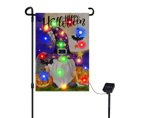 Halloween Garden Flag Double Sided Halloween Warming Solar 16 LED Lights Flag 12.5 x 18 Inch Small Halloween Yard Flag Halloween Cat o Lantern Pumpkin ghost bat House Flag for Indoor/Outdoor Halloween Party Decoration No With Pole