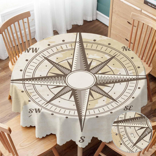 Yibeas Tablecloth Round Compass Table Cloth Old World Map Nautical Compass Table Cover for Dining Room Kitchen Decoration Round Tablecloths 60 inch