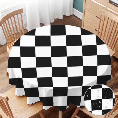 Yibeas Tablecloth Round Chess Board Table Cloth Black and White Checkerboard Table Cover for Dining Room Kitchen Decoration Round Tablecloths 60 inch