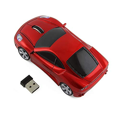 2.4GHz Car Shape Wireless Mouse Optical Cordless Mice with USB Receiver for PC Laptop Computer 1600 DPI 3 Buttons (Red)