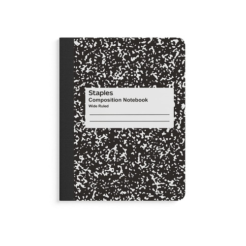Staples Composition Notebooks, 7.5" X 9.75", Wide Ruled, 100 Sheets, Black/White Marble, 4/Pack