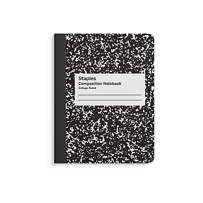 STAPLES Composition Notebook, 7.5" X 9.75", College Ruled, 100 Sheets, Black/White Marble, 4/Pack
