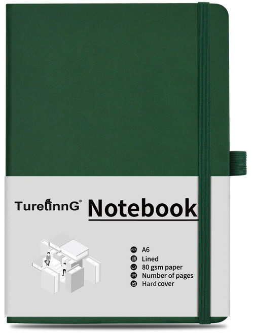 TurelinnG Lined Journal Notebook 192 Pages Office Notebook (Green) A6 Small Journal Notebook, Lined Pocket Notebook with Pen Holder, Hardback, 3.9 inches * 5.5 inches - for Women and Men