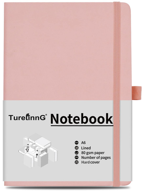 TurelinnG Lined Journal Notebook 192 Pages Office Notebook A6 Small Journal Notebook, Lined Pocket Notebook with Pen Holder, Hardback, 3.9 inches * 5.5 inches - for Women and Men