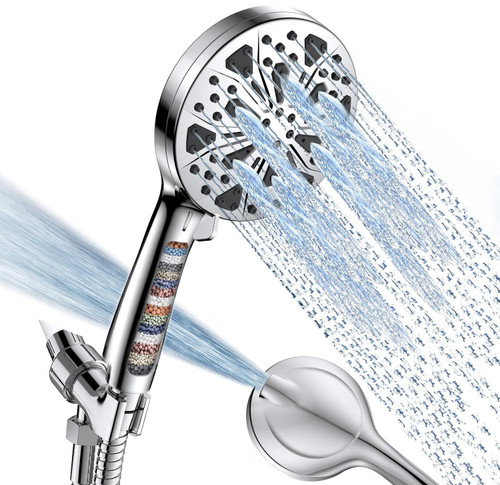 EILIKS Shower Heads with Handheld Spray Combo, High Pressure Filtered Shower Heads 10 Spray Mode Shower Head with Filters, Stainless Steel Hose, Adjustable Bracket, for Tubs Tiles Walls Pets Cleaning
