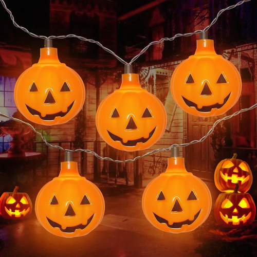 Couah Pumpkin Lights?8.5 Ft Pumpkin String Lights with 10 Pack Jack O Lantern Pumpkin Lights Orange Halloween Lights Plug in Halloween String Lights for Outdoor & Indoor Patio Halloween Decorations