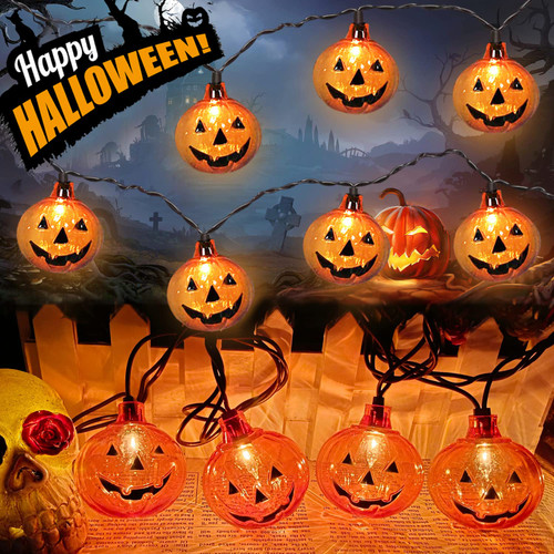 Halloween Pumpkin Lights, 8.5Ft Pumpkin String Lights 10 Orange Jack-O-Lantern Pumpkin String Lights Plug in Halloween Lights Connectable for Indoor/Outdoor Garden Yard Party Halloween Decoration