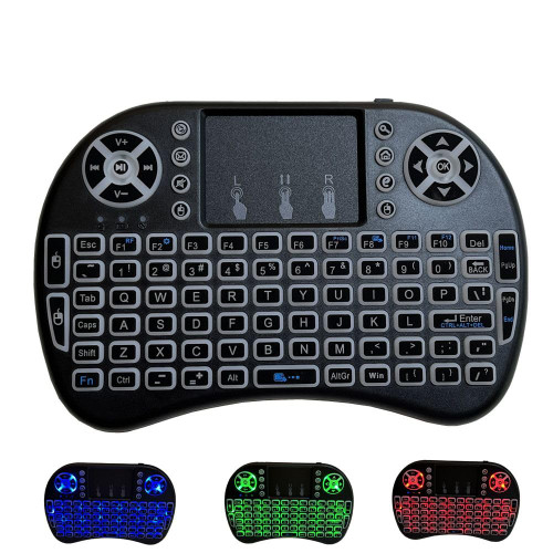 SHYSKY Mini Keyboard i8 2.4G Mouse Wireless Keyboard with Touchpad, Tricolor Backlight Handheld Keyboard Remote for Android TV Box (English Version)