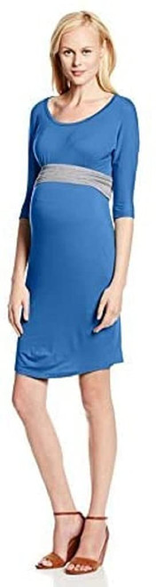 Jules & Jim Women's Maternity Dolman Sleeve Dress with Belly Band, Whirlpool Blue, Large