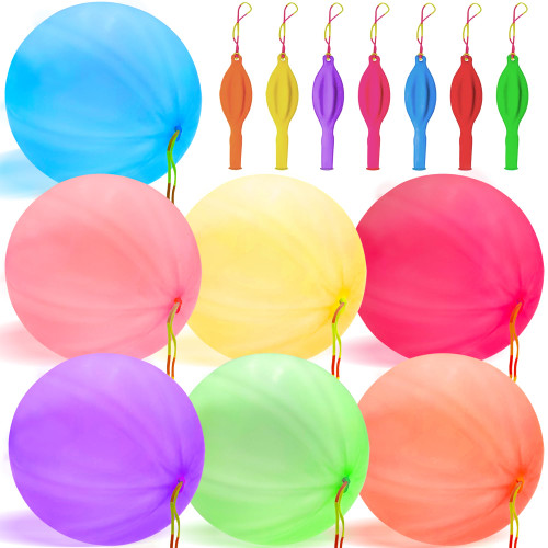 60 PCS Punch Balloons Neon Punch Balloons Heavy Duty Punching Balloons with Rubber Bands Handle for Kids Birthday Decorations Party Balloons Kids Outdoor Toys