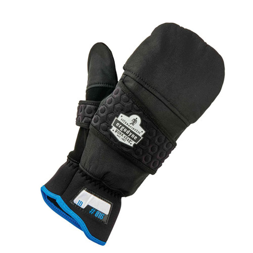 Fingerless Winter Work Glove with Flip Top Mitten, Thermal Fleece Lined, Ergodyne ProFlex 816, Black