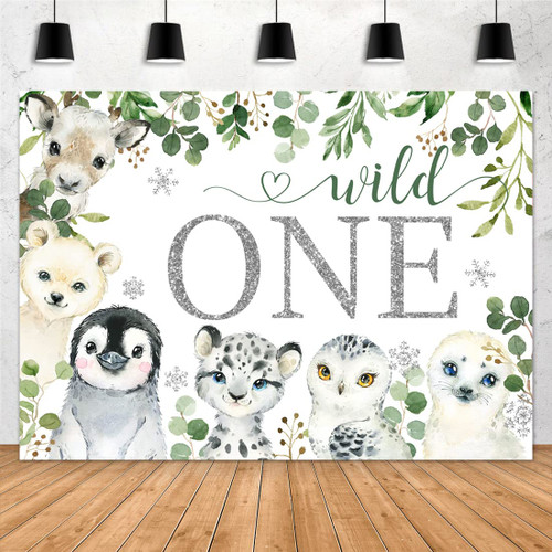 Aperturee Safari Wild One Backdrop 7x5ft Jungle Animals First 1st Birthday Boy Green Leaves Snowflake Party Decorations Photography Background Cake Dessert Table Photo Booth Banner