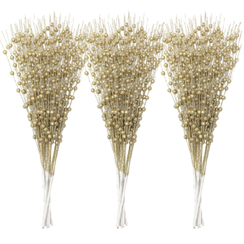 FASHOOKIN 30-Pack Christmas Picks and Sprays Gold Artificial Glitter Berry Stems Branches Twigs Sticks Sprigs Christmas Tree Decorations, Ornaments for Garland, Wreath, Flowers and Tree Topper