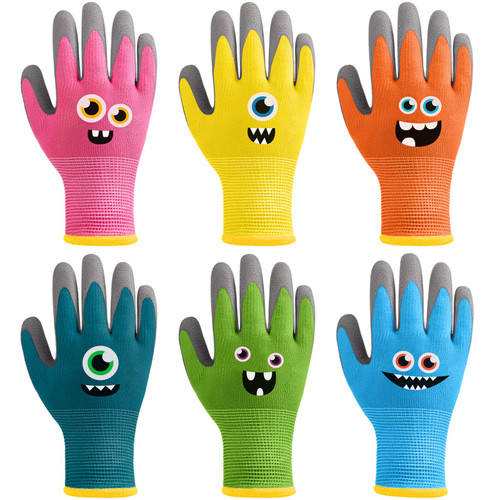 Joottuan 6 Pairs Kids Gardening Gloves Children Work Gloves Rubber Coated Garden Gloves for Kids Toddlers (Large (Age 9-11))