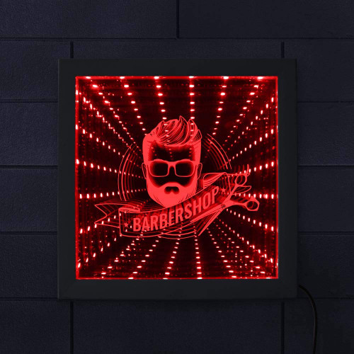 The Geeky Days Fashion Men Beard Hairstyle LED Infinity Mirror Color Changing Mirror Light with Remote Control Barber Shop Business Logo Wall Sign Infinity Mirror Frame Infinite Reflections