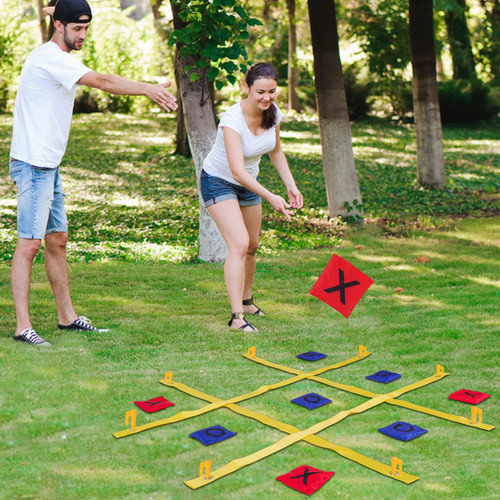 Tic Tac Toe Strap Game Outdoor,4 Ft X 4 Ft Portable Tic Tac Toe Bean Bag Toss Game,Outdoor Bean Bag Toss Game for Family (Yellow)