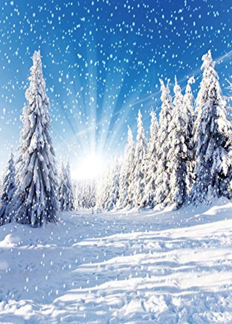 LYWYGG 5x7ft Winter Photo Backdrops Christmas Background White Frozen Snow Photography Backdrop for Children and Party CP-104