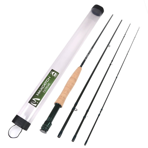 M MAXIMUMCATCH Maxcatch Extreme Graphite Fly Fishing Rod 4-Piece 9 Feet with IM7 Carbon Blank, Hard Chromed Guides, A Cork Grip?Size:3/4/5/6/7/8/10wt? (Extreme Rod, 9ft 4weight)