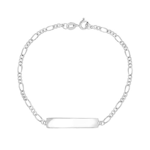 925 Sterling Silver Classic Figaro Chain Identification Tag Bracelet for Girls & Boys - Personalized Name Plate Bracelet for Young Teens & Teens - Simple Plain ID Charm Bracelets for Daily Accessory