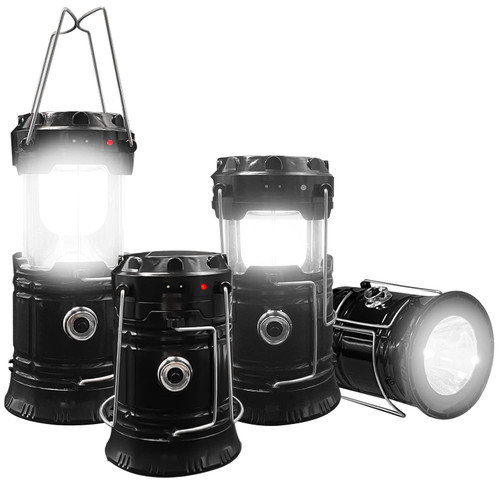 LED Solar Camping Lantern DIBMS LED Collapsible Portable Solar AC Rechargeable Lantern Flashlight Waterproof Survival Lights for Camping Hurricanes Emergencies Power Outages Homes Indoor Outdoor